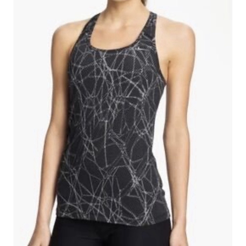 Nike Dri-Fit Workout Tank with Built-In Molded Cup Bra Top Black White Sz Small